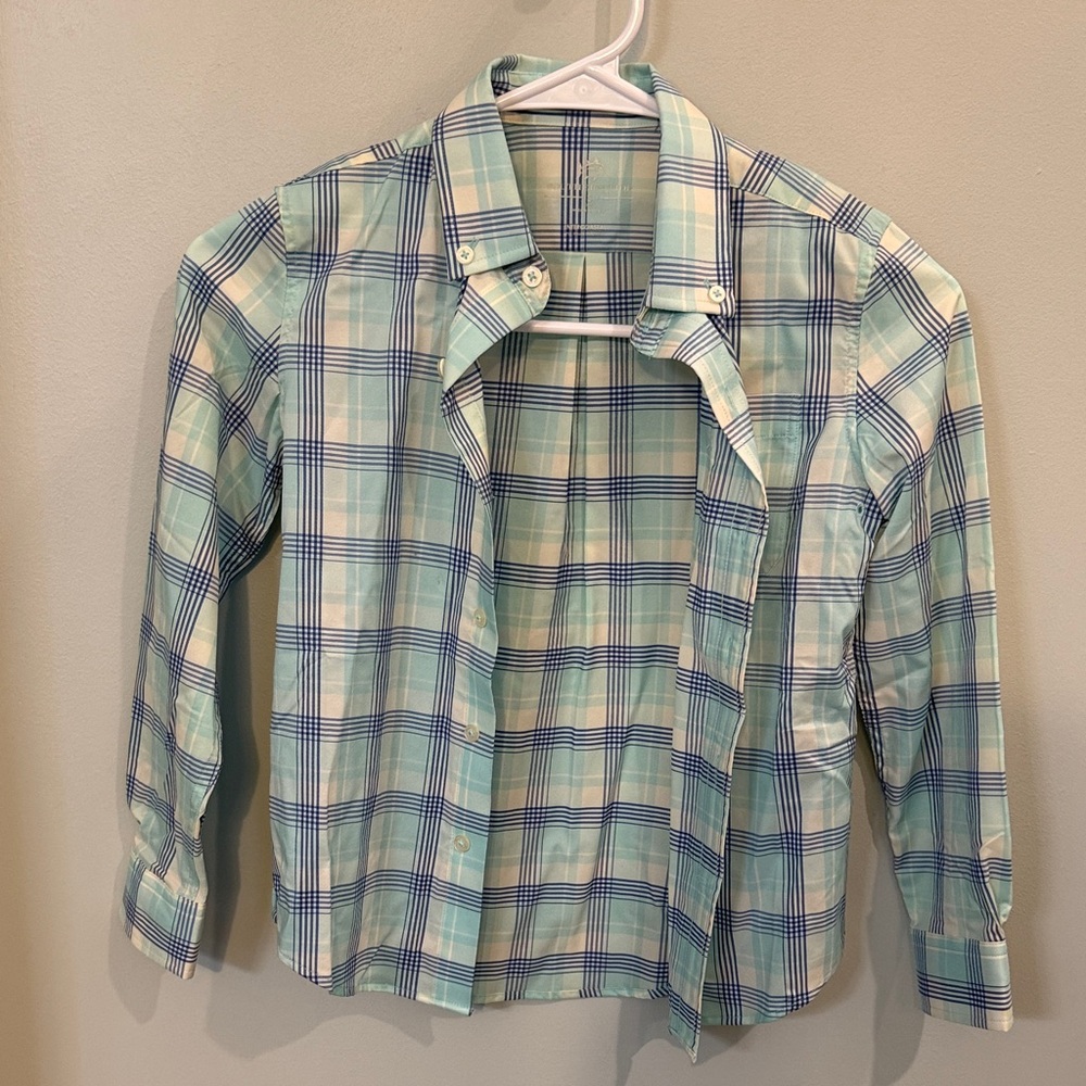 Southern Tide Boys Green and Blue Plaid Shirt size small 6/7